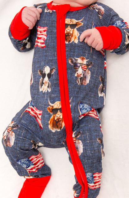 Red, White & Moo Convertible Footie